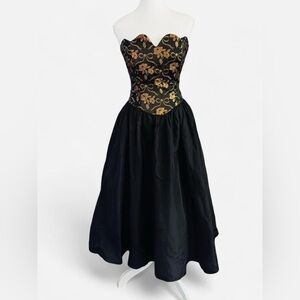 Vintage Gunne Sax Black Gold Corset Dress XS